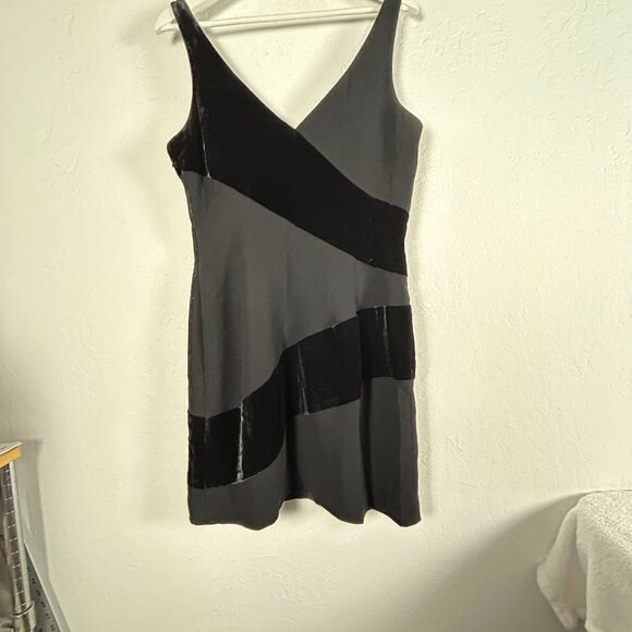 Andrea Polizzi For Rex Lester Black Velvet Striped Mini Dress Size 10 Lined - Picture 2 of 9
